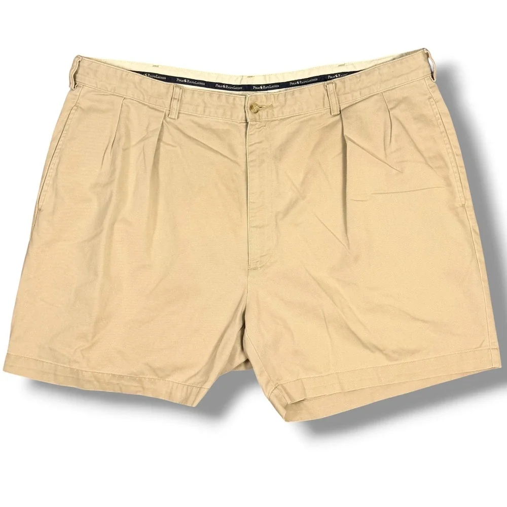 Vintage Polo Ralph‎ Lauren Andrew Chino Short Men 42 Tan Pleated Cotton Classic
